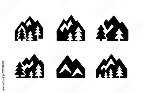 Minimalist mountain ridge icons set for nature themed designs and graphic projects