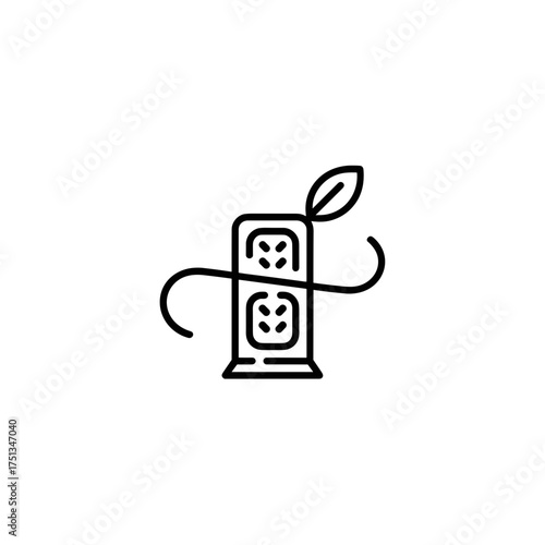 Protein bar icon with leaf design and twist lines in minimalistic style on transparent background