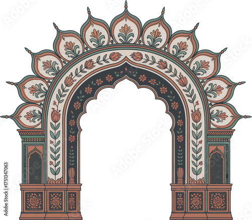 Ornate mughal archway with floral details, a decorative architectural design element