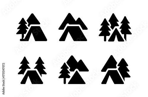 Simple mountain camp icons for outdoor adventure and nature design projects