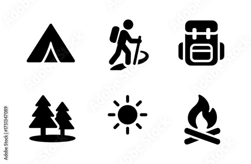 Hiking and camping icon set for outdoor adventure designs