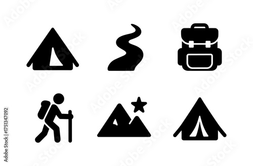 Minimalist hiking icon set for outdoor themed designs or adventure projects