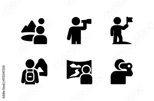 Explorer icon set featuring hiking, outdoor exploration, and adventure concepts for digital design