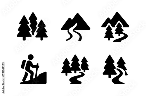 Nature-themed forest trail icon set for outdoor adventure design projects