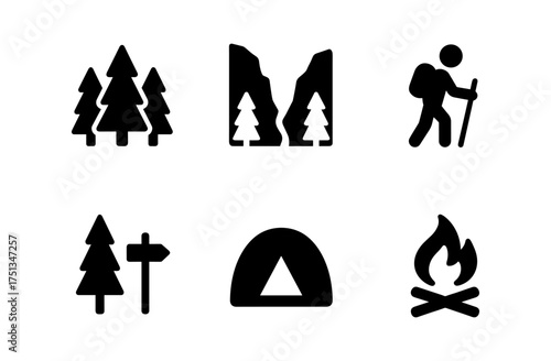 Forest adventure icon set for outdoor and camping designs