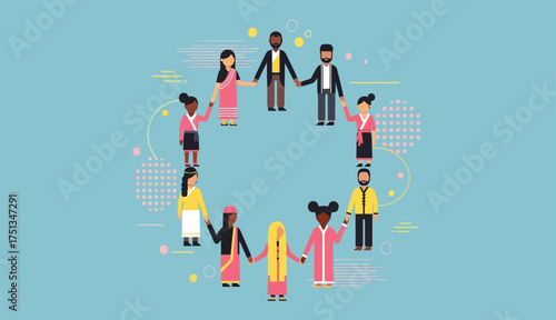 Diverse People Circle Holding Hands Unity World Cultures Connection