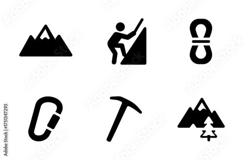 Alpine climbing icons set: simplistic design for adventure enthusiasts and outdoor gear branding