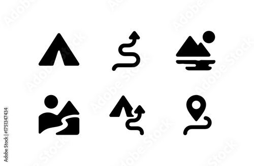 Outdoor adventure icons set for camping and hiking design projects