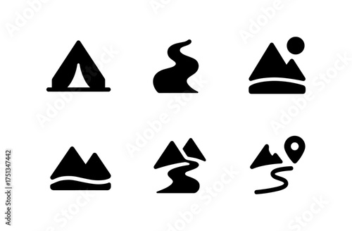 Minimalist camping and hiking icons set for outdoor adventure design projects