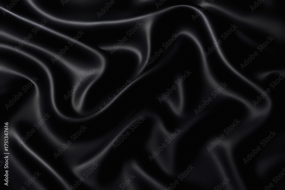 Fototapeta premium Elegant luxury background. Dark soft true black and white silvery pale dusty silk satin fabric material. Wave line crumpled swirl. Abstract brilliant smooth rich royal velvet wallpaper. Fashion.