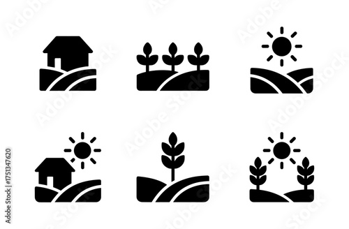 Simple summer village icons for nature and sun-themed designs