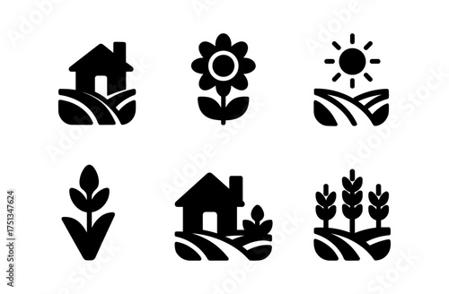Simple summer village icons collection for seasonal design and decor projects