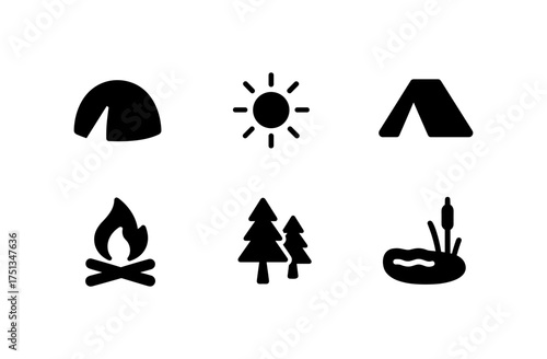 Minimalist summer camping icons collection for outdoor adventure designs