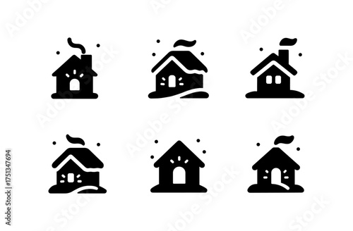 Winter cabin icons collection for seasonal designs and decorations