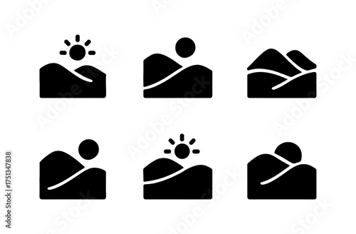 Simple summer hills icons set for design and decor projects