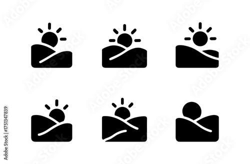 Minimalist summer hill icons set for design projects and branding