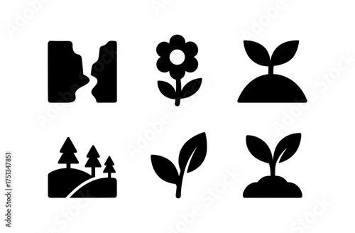 Spring valley icon set featuring nature symbols for design projects