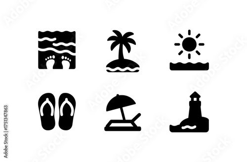Summer beach icons for coastal design – perfect for cards and posters