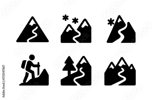 Winter mountain icons collection for outdoor adventure and hiking design