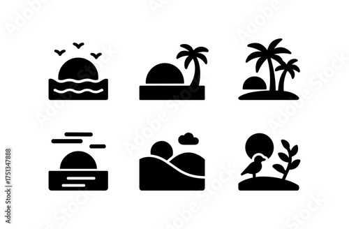Minimalist summer sunset icons collection for design projects