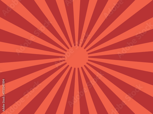 Red sunburst background with radial lines emanating from the center circle shape