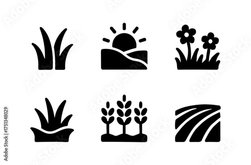 Simple summer field icons for nature and design projects