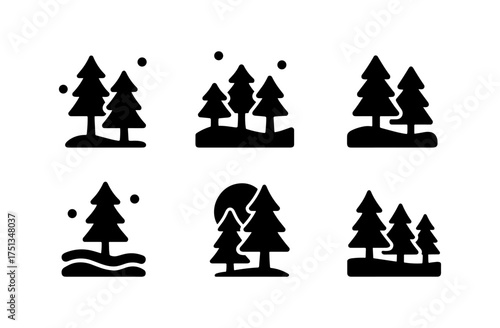 Winter forest icons collection for seasonal design and decoration