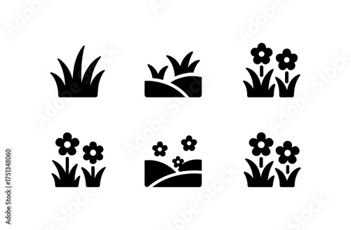Spring meadow icons set for design projects and nature-themed decor