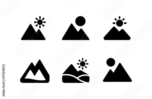Summer mountain icons collection - simple black silhouettes for graphic design and print projects