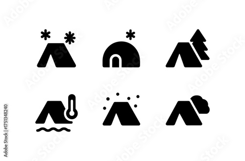 Winter camping icons set for design projects and outdoor adventure themes