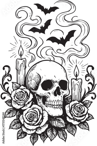 halloween skull with candels vector illustration