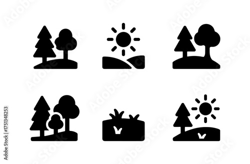 Summer woodland icons for nature and outdoor design projects