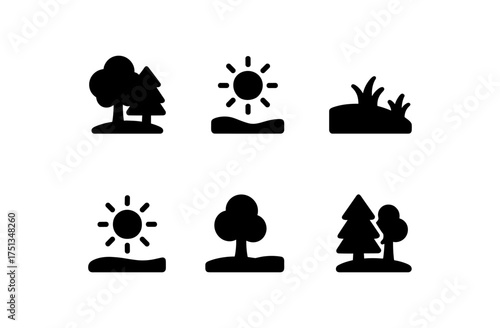 Minimalist summer woodland icons set for nature-themed designs