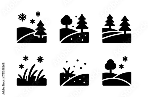 Winter silhouette icons for seasonal design and nature concept with simple compositions