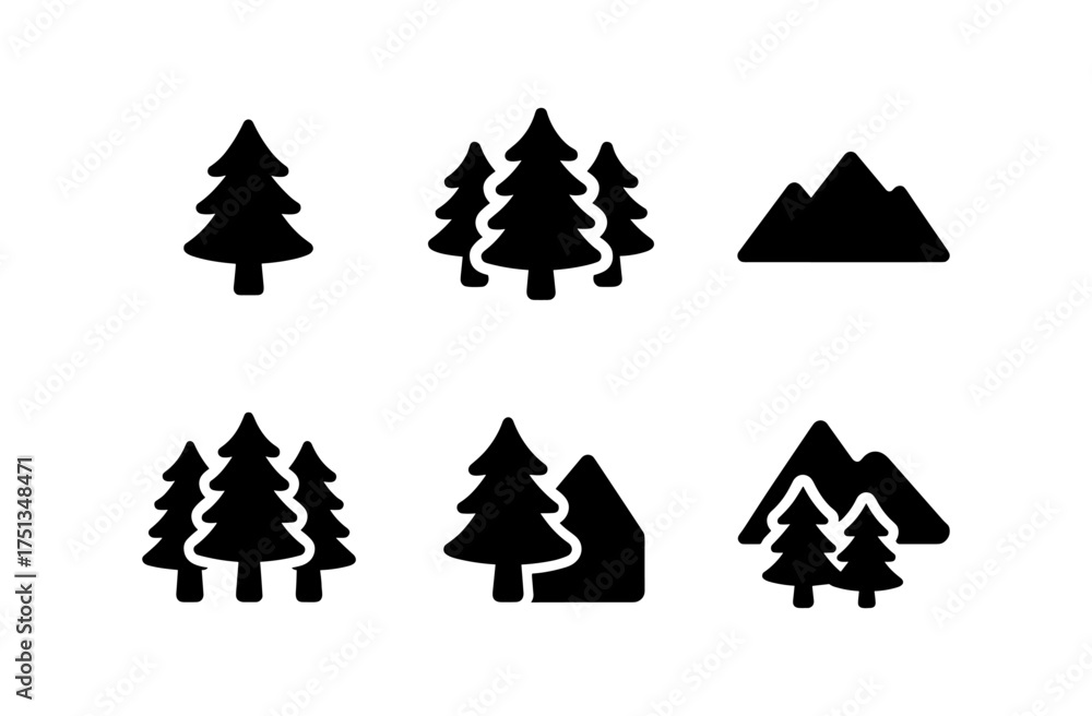 Obraz premium Minimalist cedar forest and mountain icons for nature-themed designs