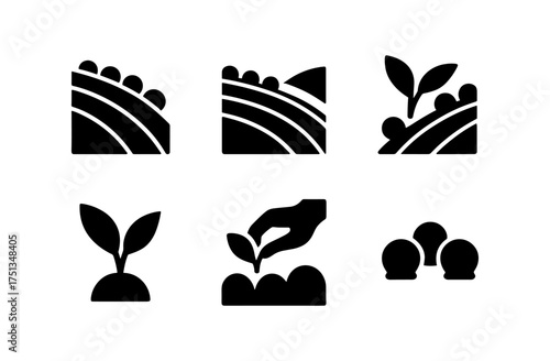 Tea plantation icon set for design projects and print media