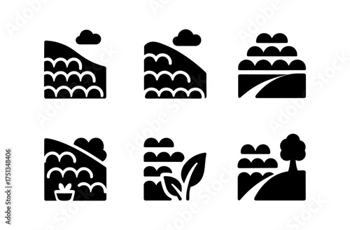 Tea plantation icons set – minimalist symbols for design projects