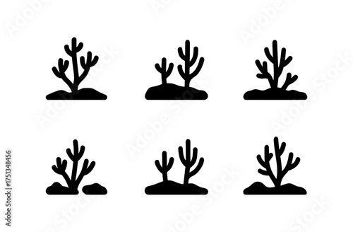 Desert shrub icons for minimalist designs and nature-themed projects