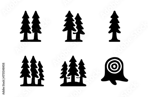 Redwood icon set featuring simplistic forest silhouettes for design projects