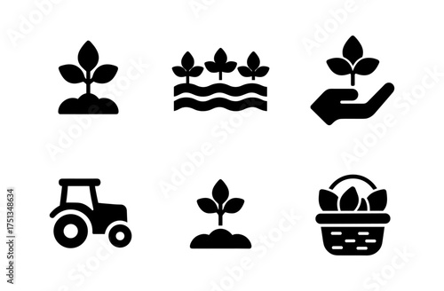 Basil cultivation icons set for farming and gardening design projects