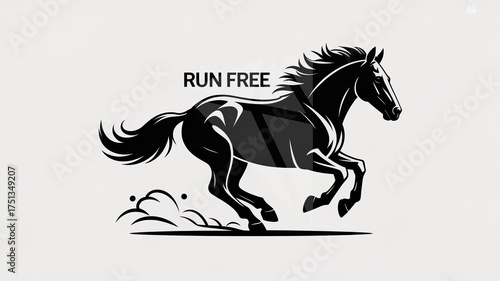 Majestic Gallop: A stylized silhouette of a horse in full stride, embodying freedom and power with elegant lines and dynamic motion, expressing the untamed spirit of the wild.