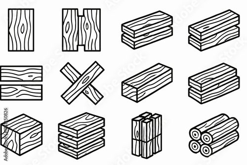 Various wooden plank designs in outline style - timber and lumber icons