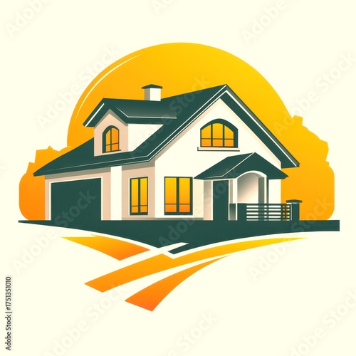 Modern house design with sunset backdrop and creating a cozy atmosphere in a residential area