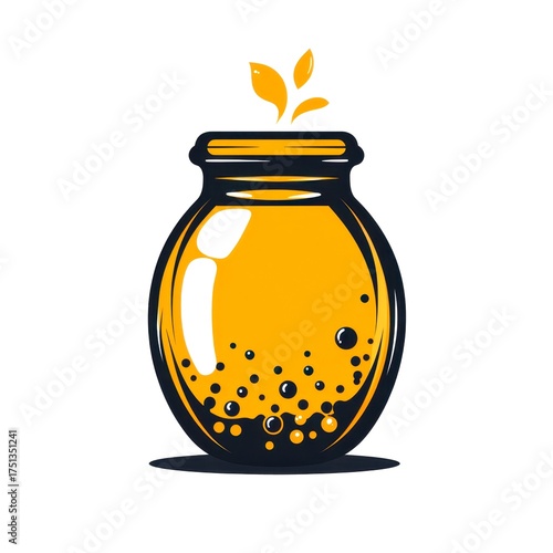 jar with bubbles and leaves representing freshness and vitality in a creative design