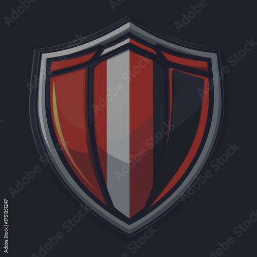 Stylish red and blue shield emblem designed with sleek lines and a modern aesthetic featuring glossy textures - Low Contrast