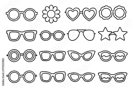 Collection of stylish sunglasses and eyeglass frames in various shapes