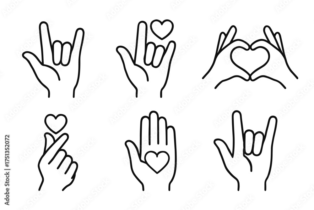 Fototapeta premium Set of hand gestures expressing love and affection with heart symbols