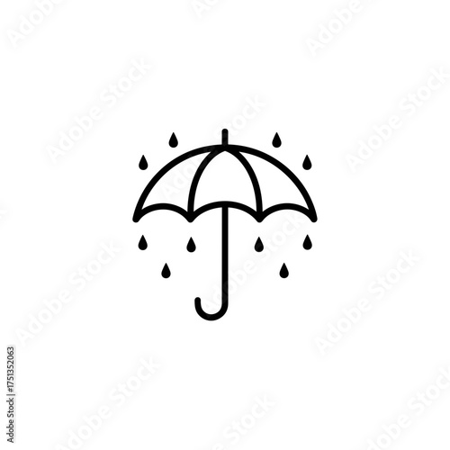 Umbrella icon silhouette collecting raindrops in minimalistic style on transparent background