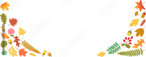 horizontal frame from autumn leaves and plants in vector. Template for background, wallpaper, banner, backdrop, decoration