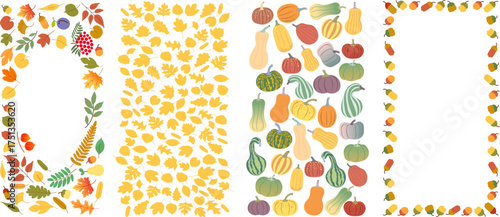 autumn vertical frames and patterns set in vector . Template for background, wallpaper, banner, backdrop, decoration
